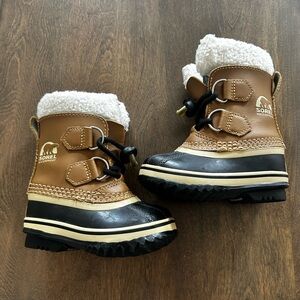 Sorel Kids Brown Black and White Insulated Snow Boots